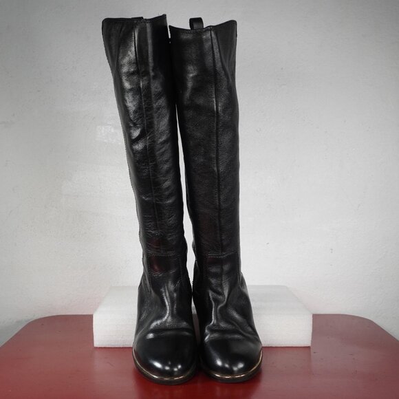 Women's Aldo Black Leather Knee High Low Heel Long Fashion Riding Boots 6 - Picture 5 of 10